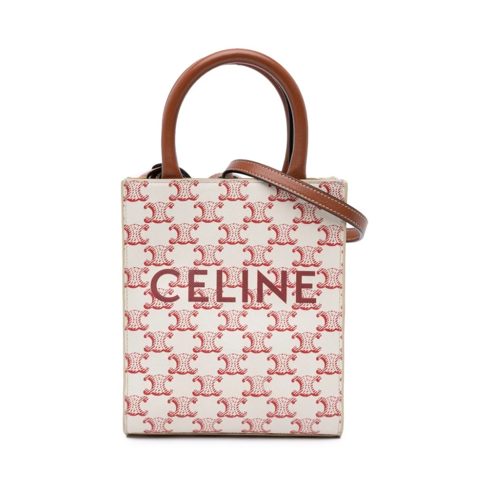 Celine Vintage Women's White Pre-Owned Vertical Cabas Printed Tote Bag