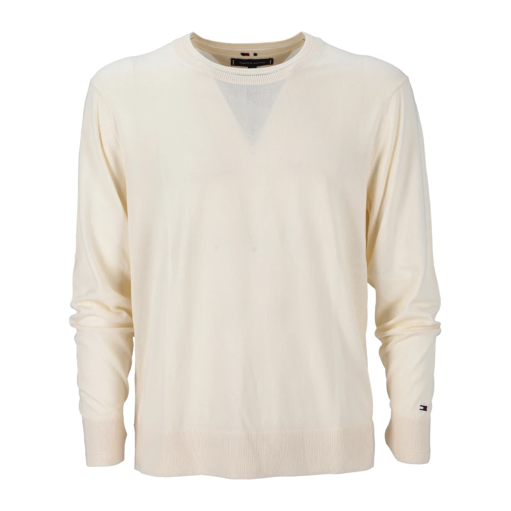 Tommy Hilfiger Men's Beige Cotton Crewneck Jumper In Blue - Round-Neck Knitwear - M - Knitwear