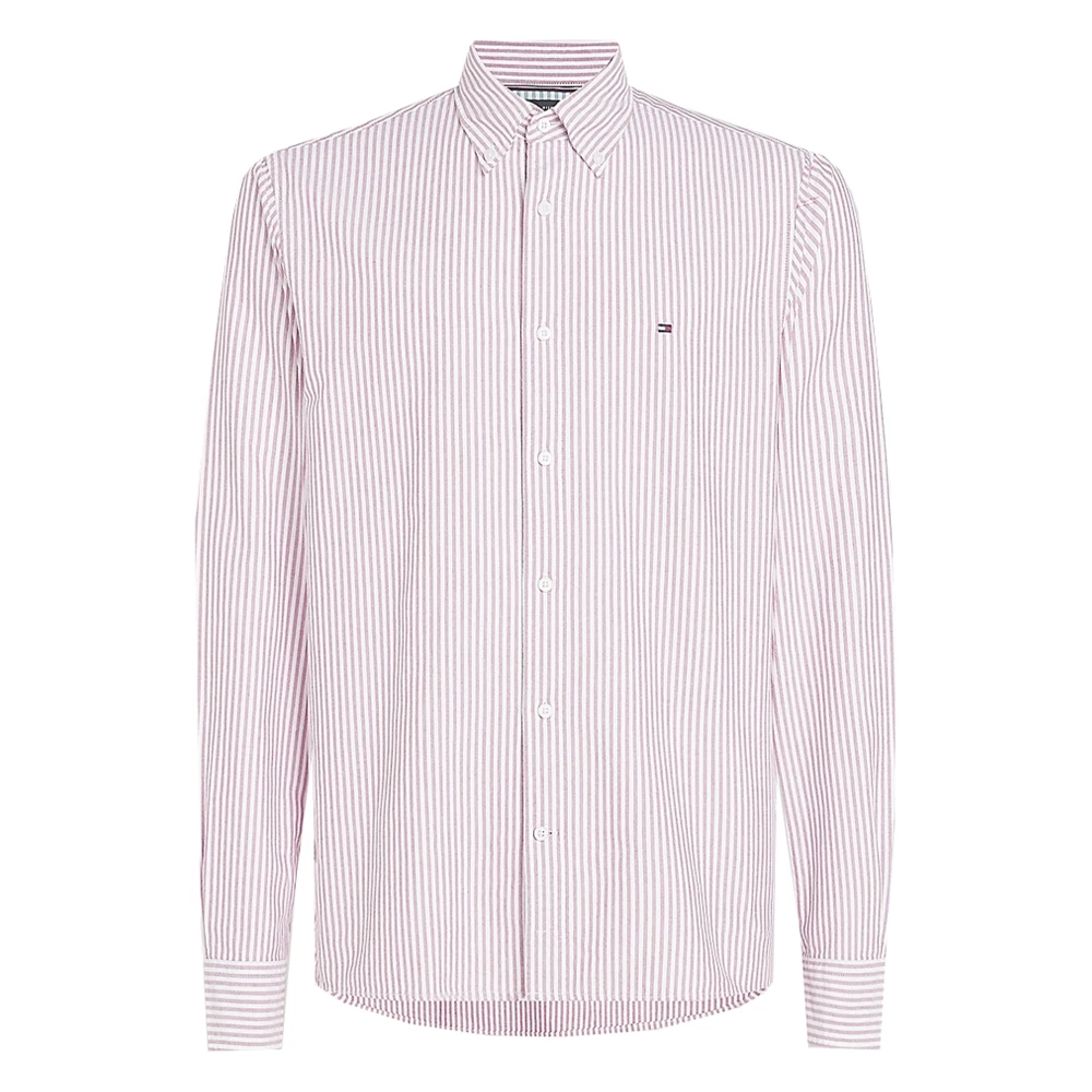 Tommy Hilfiger Rode Oxford Streep Overhemd Pink Heren