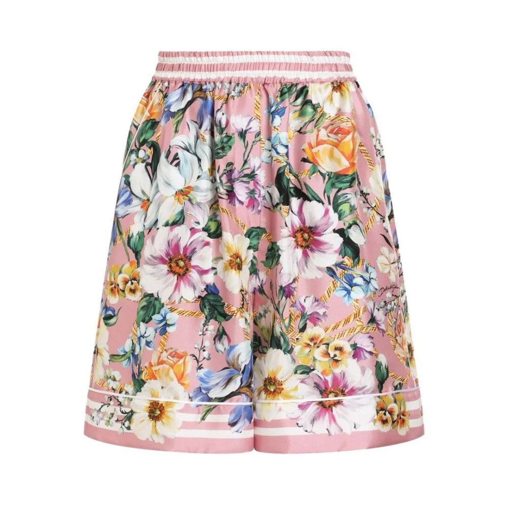 Dolce & Gabbana Roze shorts met elastische tailleband en biesdetail Pink Dames