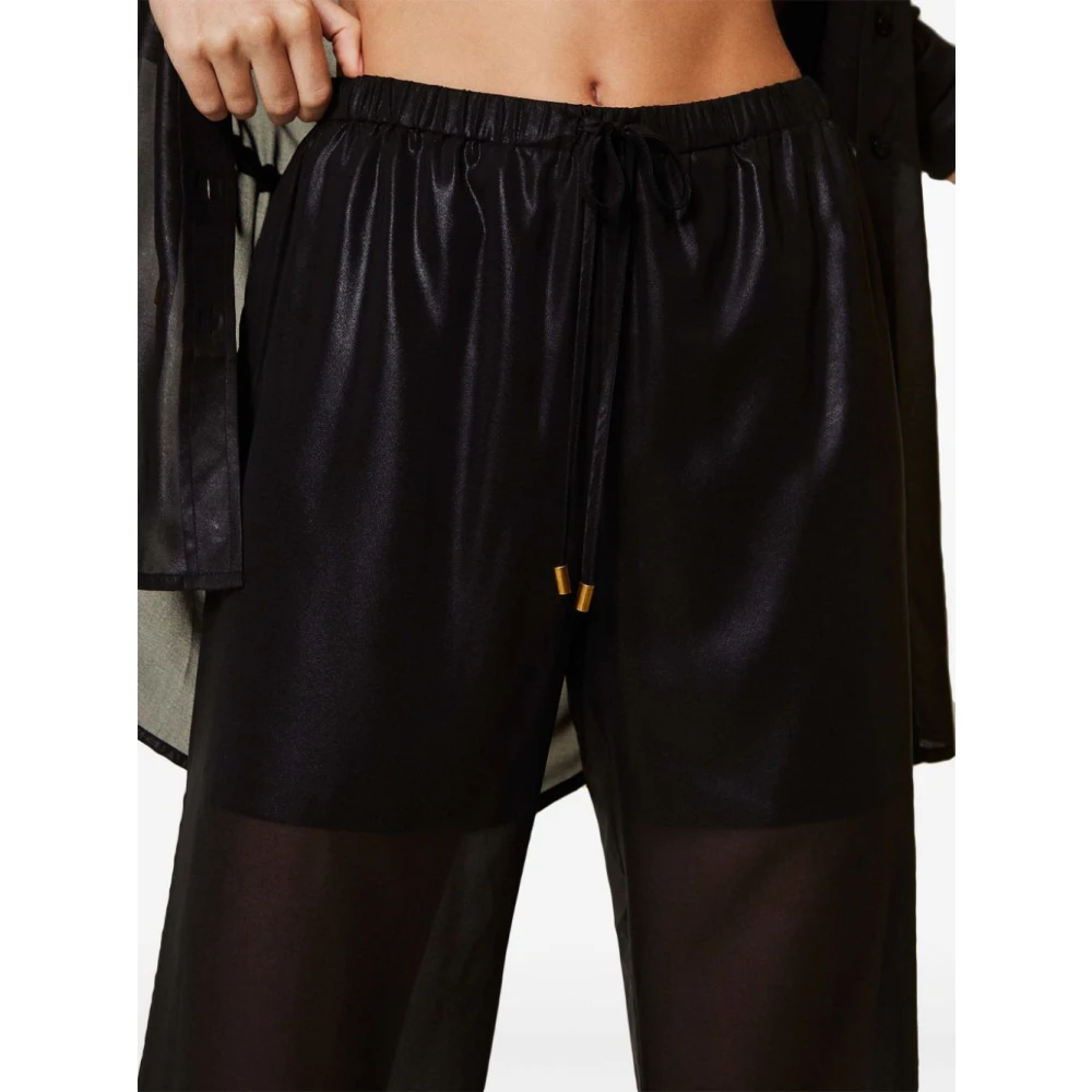 Twinset Zwarte broek met trekkoord in de taille Black Dames