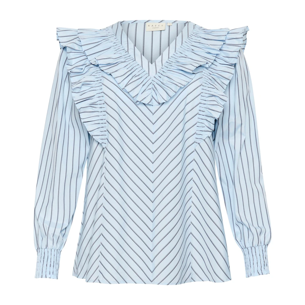 Kaffe Curve Vrouwelijke blouse met pofmouwen en ruches Blue Dames