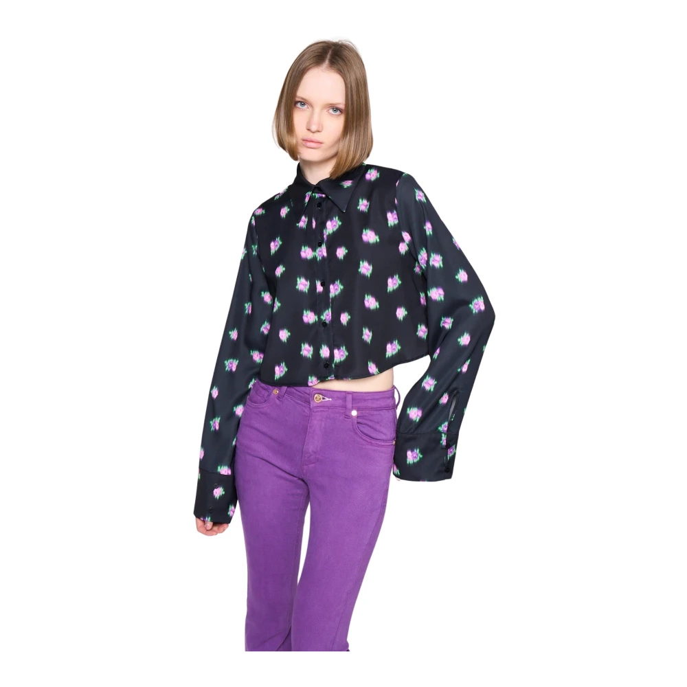 Silvian Heach Gestreepte Crop Shirt Lange Mouwen Black Dames