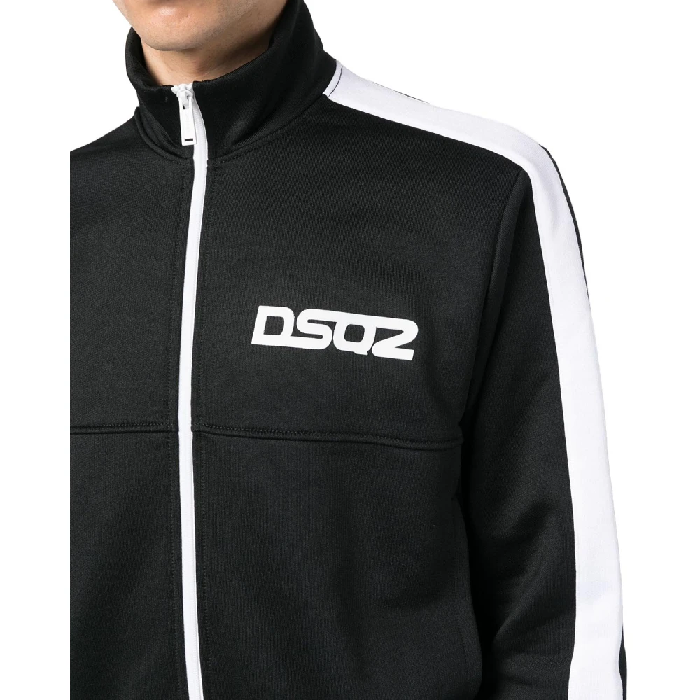 Dsquared2 Logo Print Zip Sweatshirt Black Heren