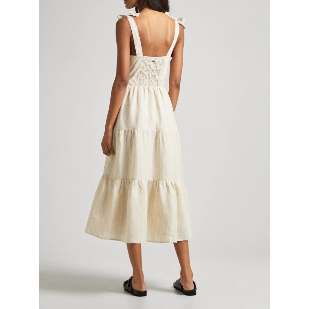 Pepe Jeans Elegante Beige Longuette Jurk Beige Dames