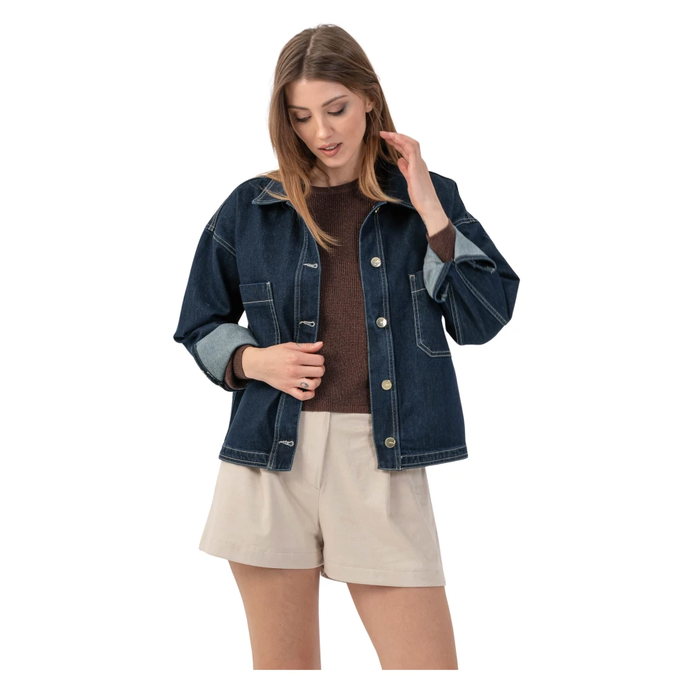 Kocca Blue Short Denim Look Jacket - Female - Denim Jackets - Xl - Jackets