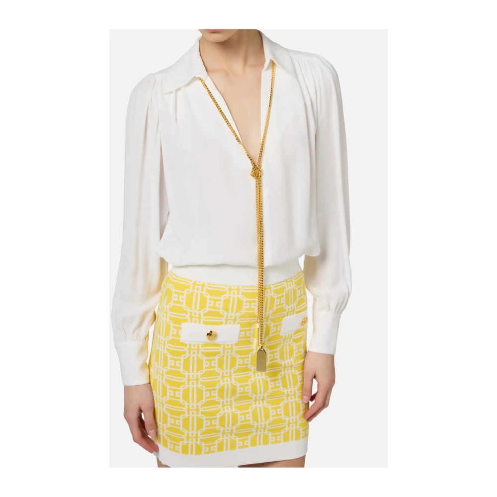 Elisabetta Franchi Elegante V-Hals Shirt met Ketting Beige Dames