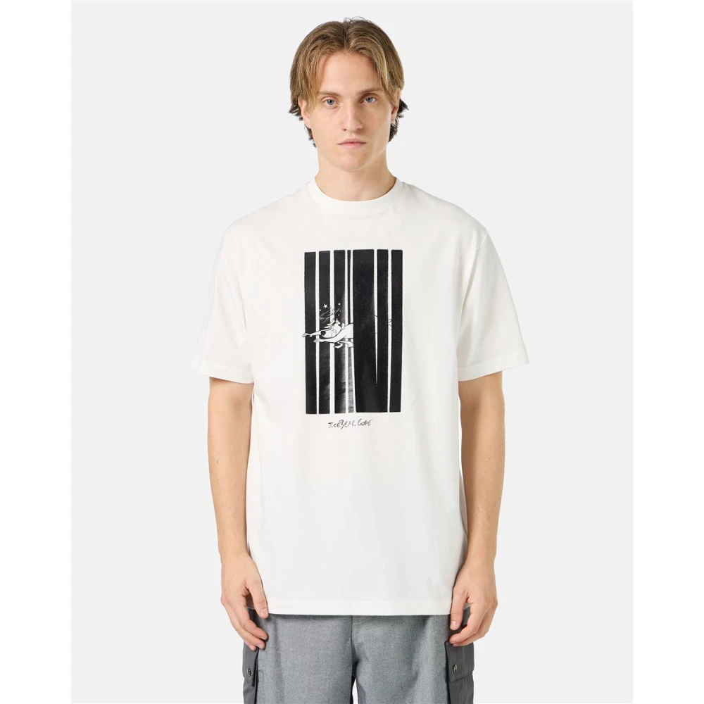 Iceberg Wit katoenen jersey T-shirt met code print Beige Heren