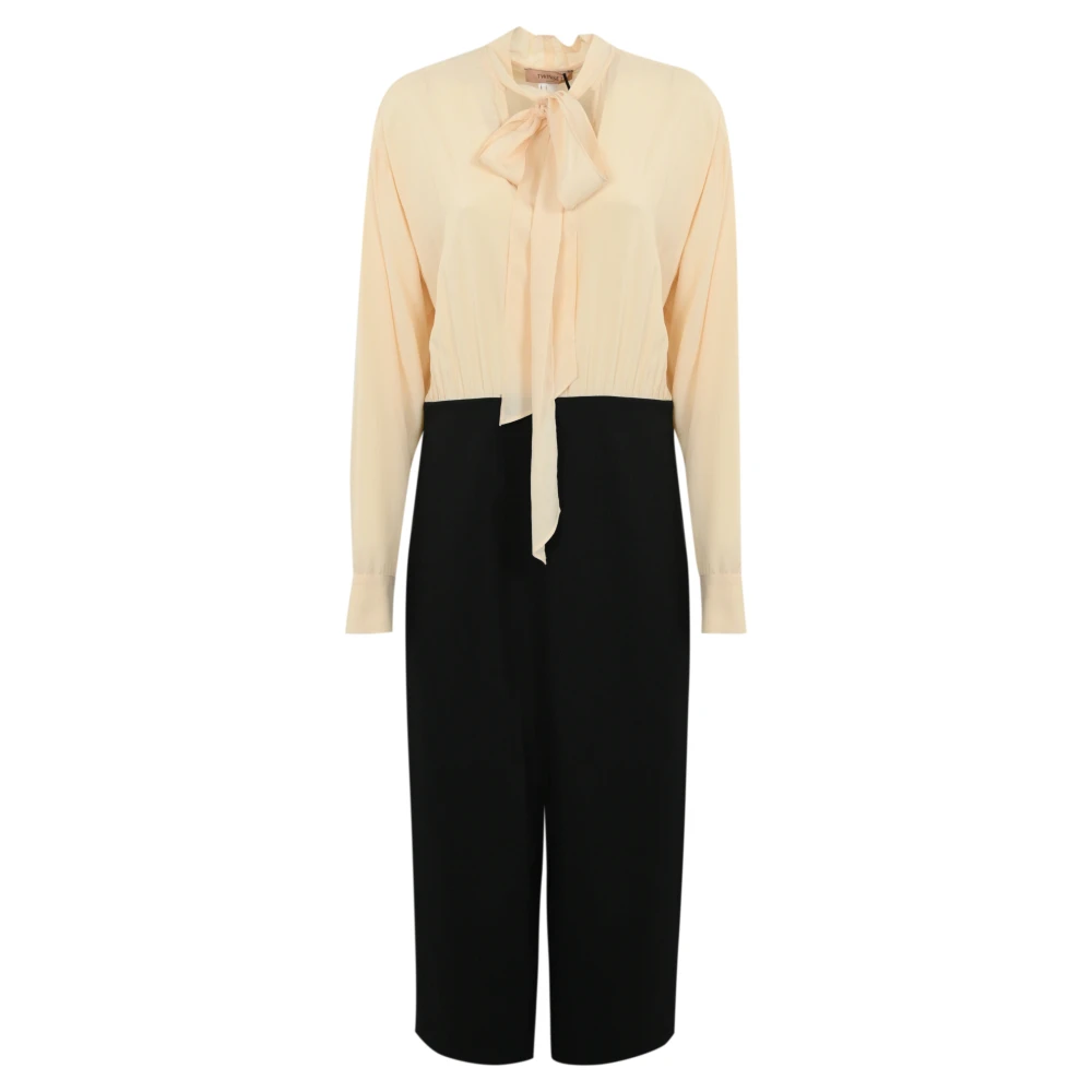 Twinset Lange bicolour wol en viscose jurk Multicolor Dames