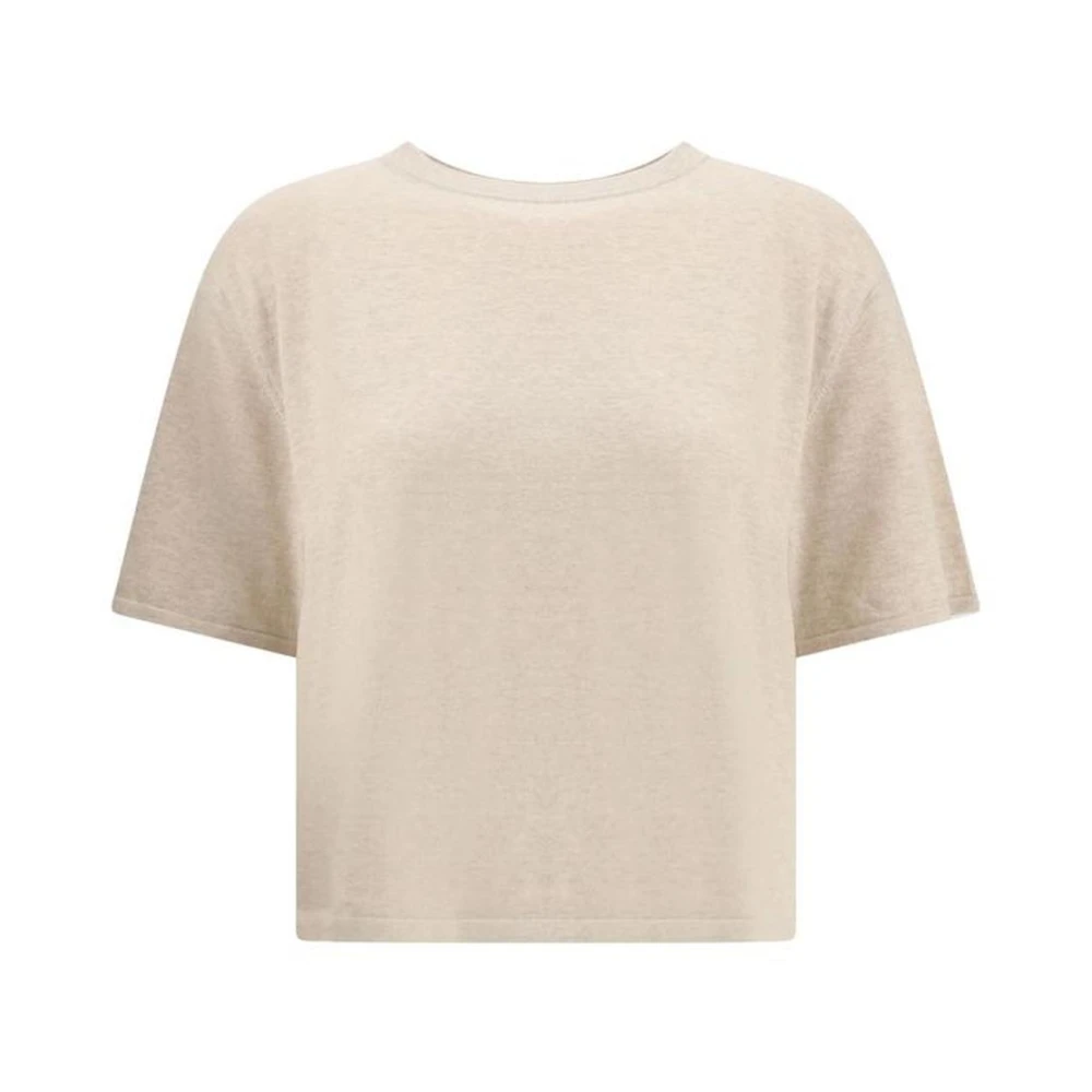 Lisa Yang Geribbelde Crew Neck Katoenen T-shirt Beige Dames