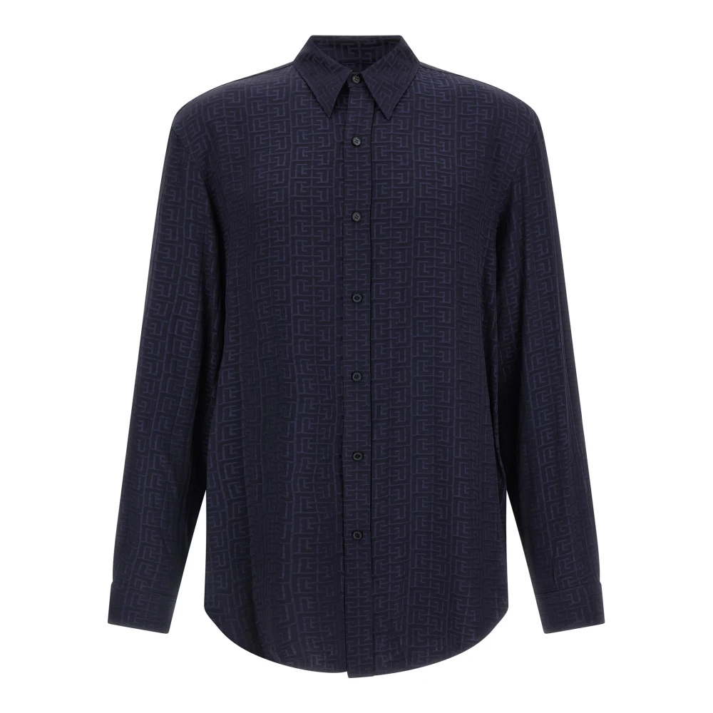 Balmain Blue Monogram Jacquard Shirt - Male - Casual Shirts - 2XL - Shirts
