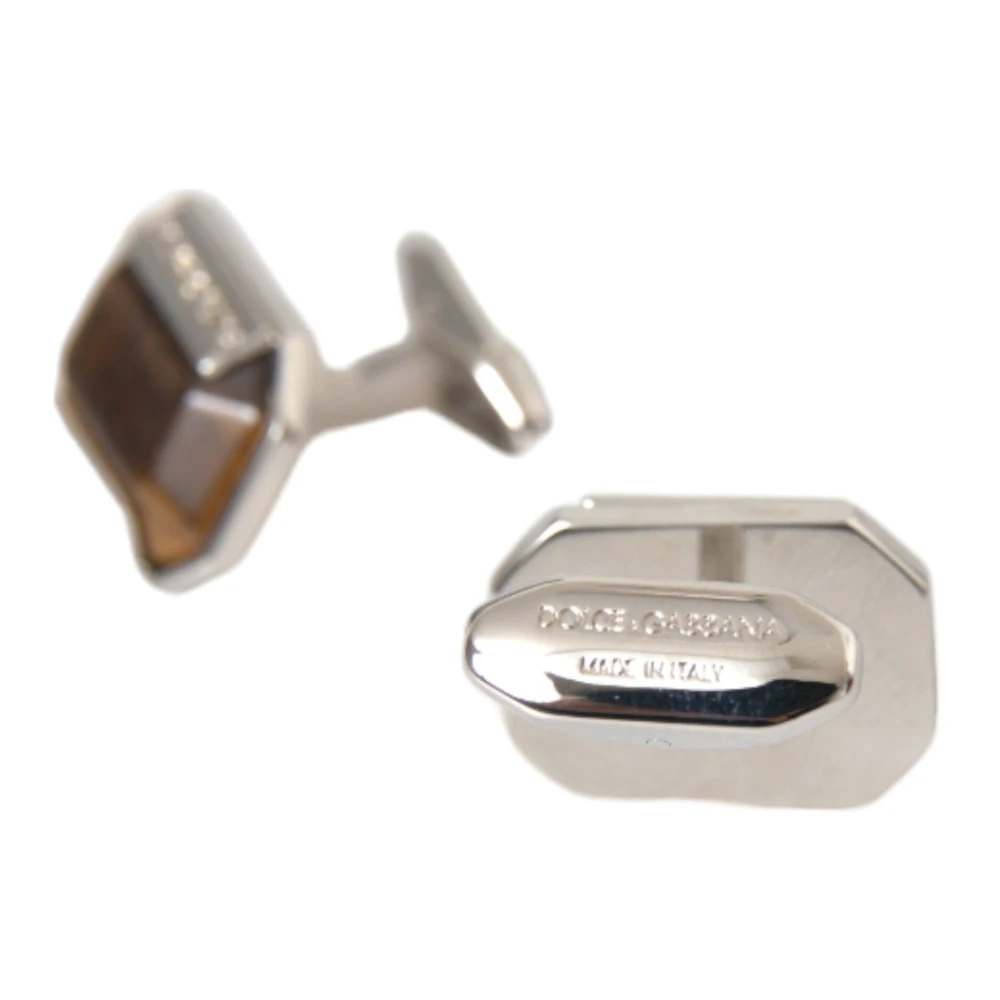 Dolce & Gabbana Kristallen Manchetknopen Zilver Oranje Logo Gray Unisex
