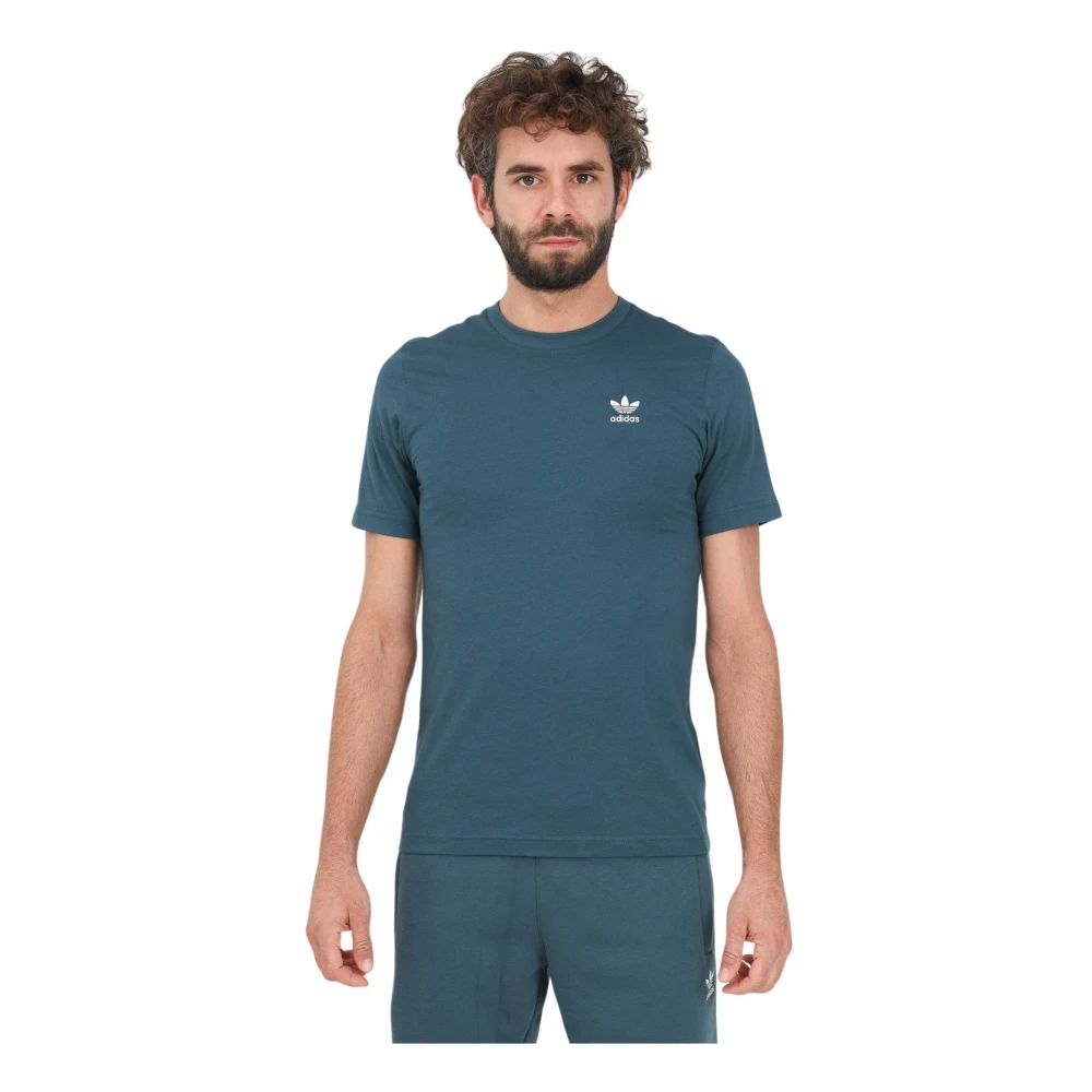 adidas Originals Klassiek Groen Petrolio T-shirt met Geborduurd Logo Blue Heren