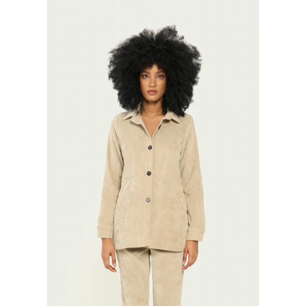 Vicario Cinque Corduroy Overhemdjasje Roccia Beige Dames