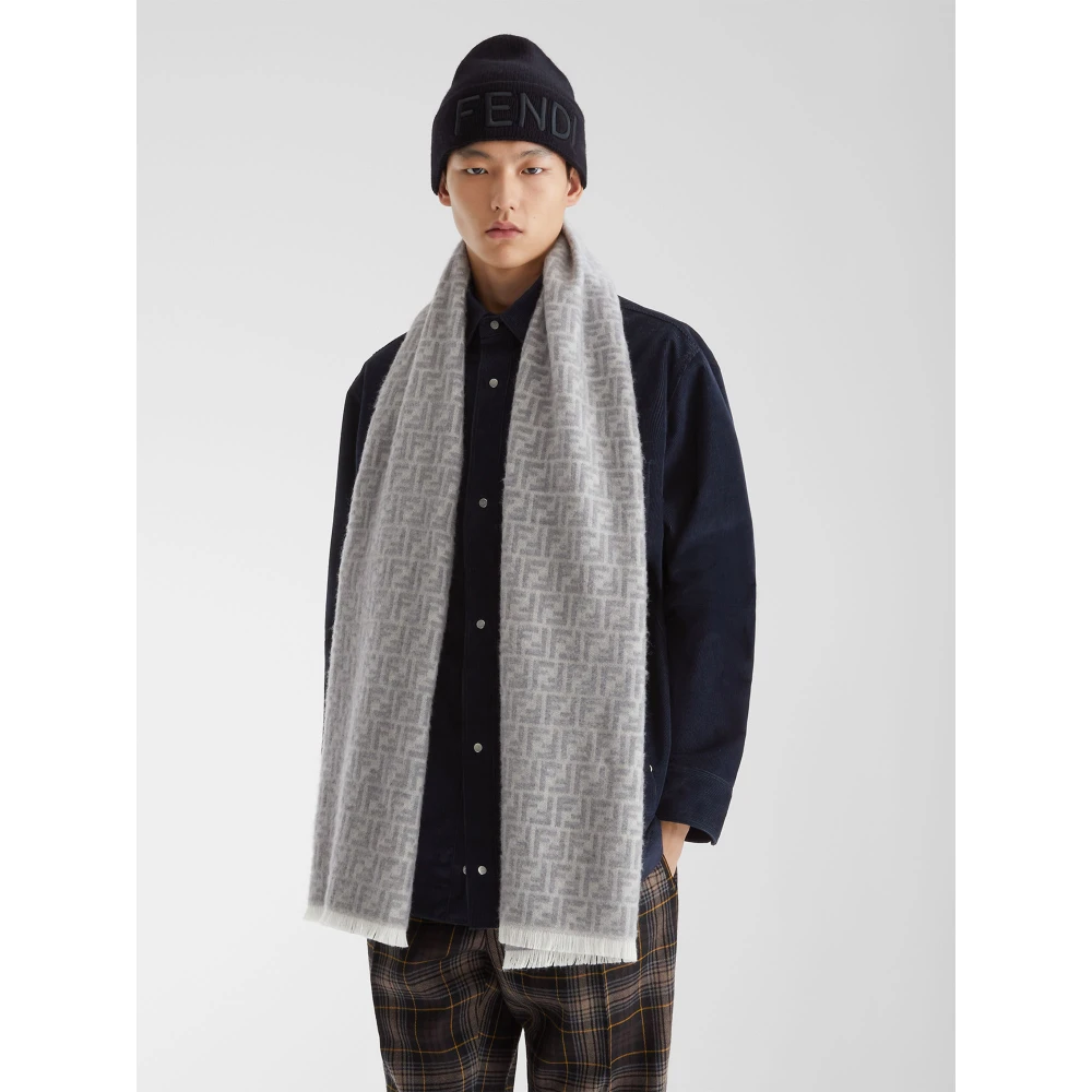 Fendi Zwarte Wollen Beanie Muts Geborduurd Black Heren