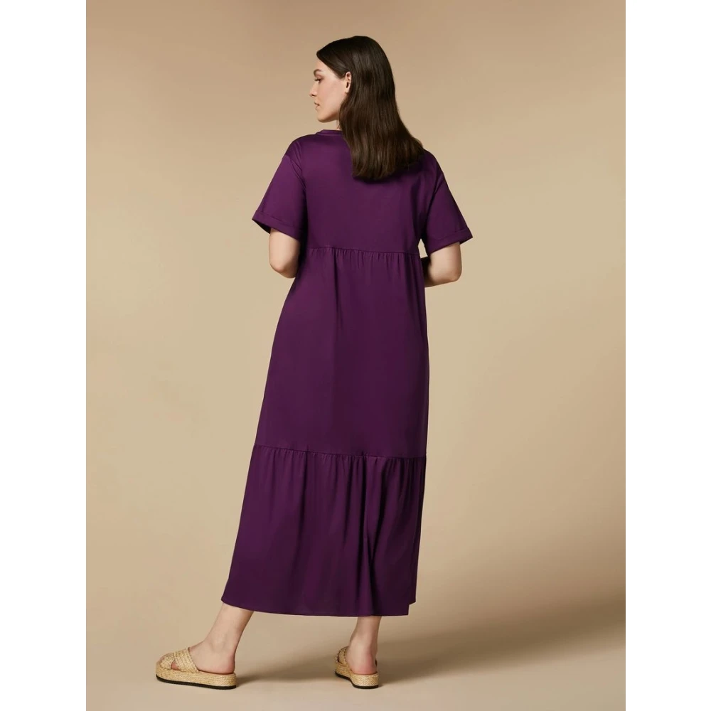 Marina Rinaldi Jersey Interlock Katoenen Jurk met Poplin-inzetstukken Purple Dames