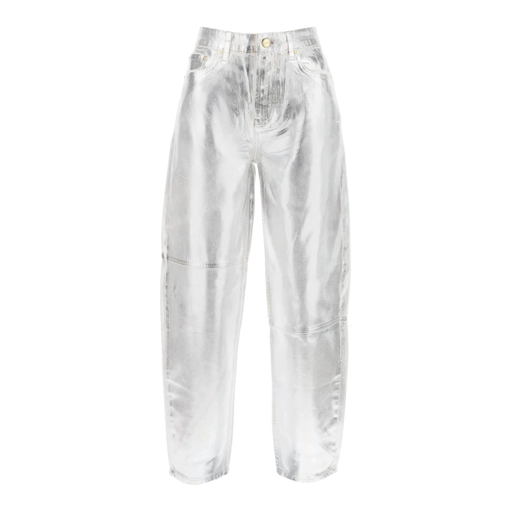 Ganni Gecoate biologische katoenen jeans met zilveren tinten Gray Dames