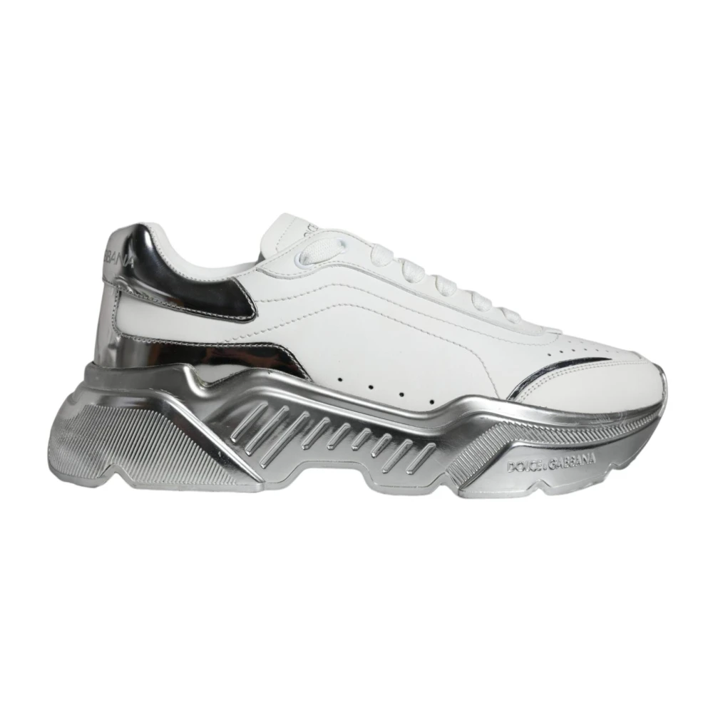 Dolce & Gabbana Herren Weiß Silber Low Top Sneakers Gummisohle