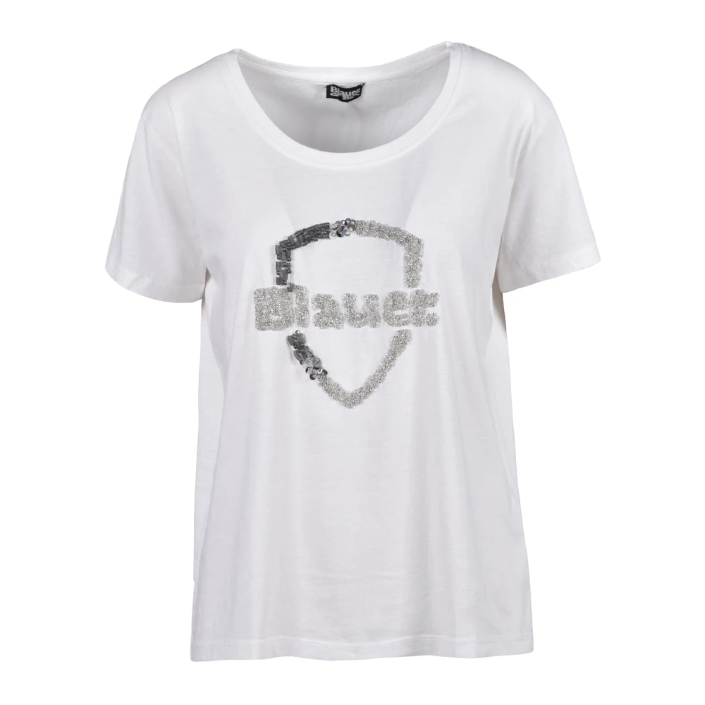 Blauer Katoenen T-shirt White Dames