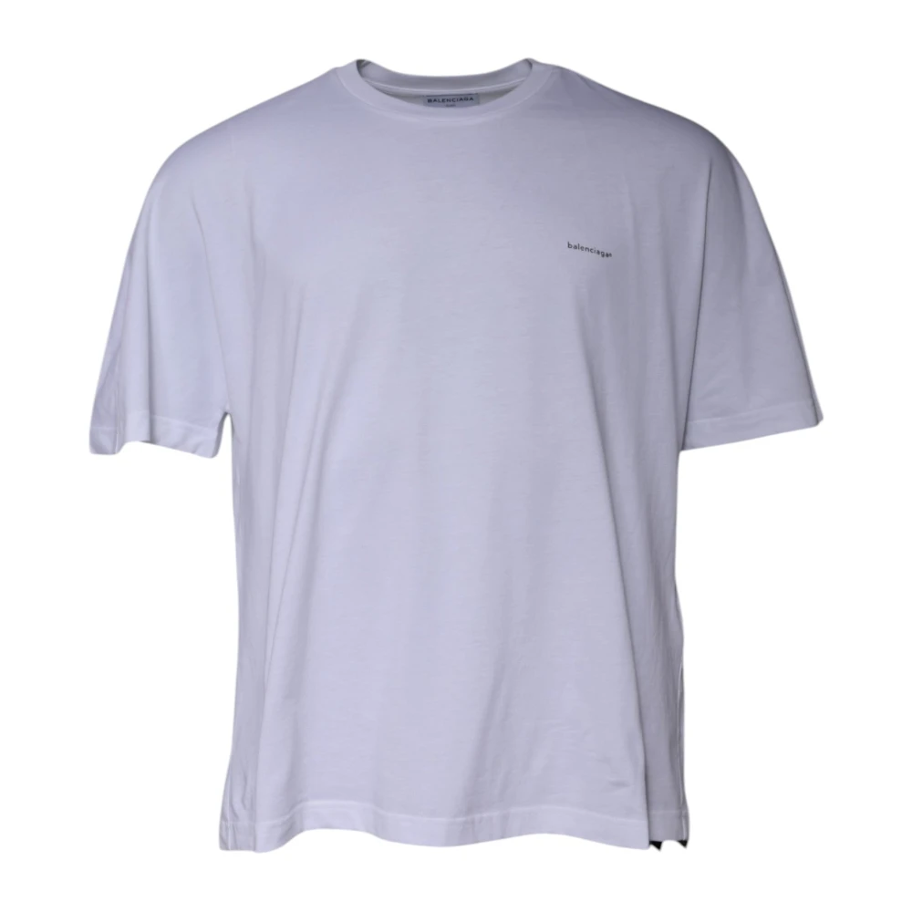 Balenciaga Men's White T-Shirts, Xs, Logo Cotton Crew Neck T-Shirt