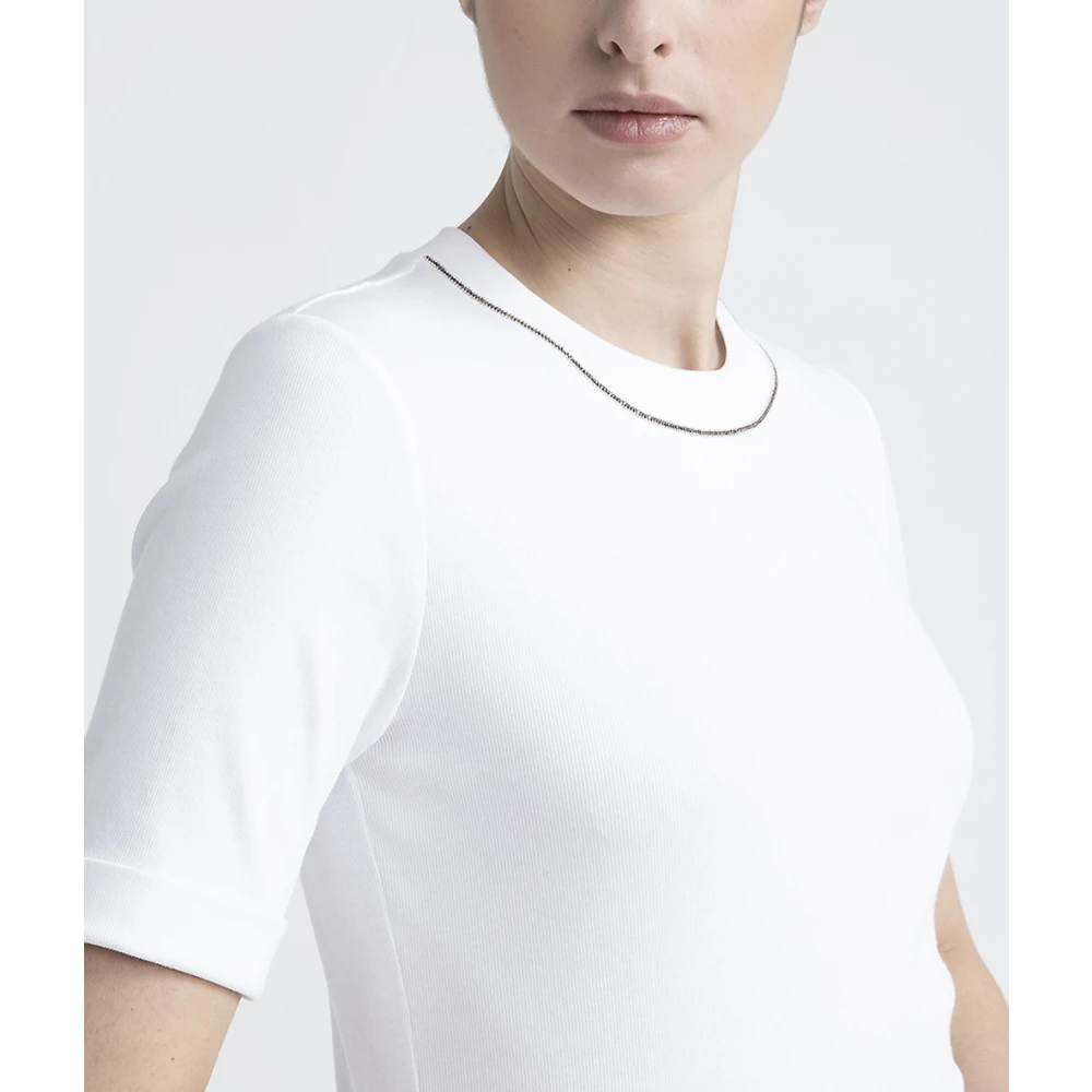 PESERICO Jersey T-shirt met Punto Luce afwerking White Dames
