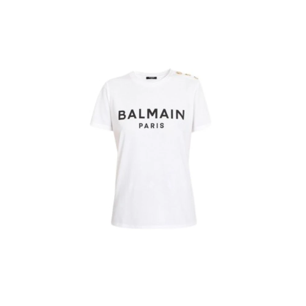 Balmain Witte korte mouw T-shirt White Dames