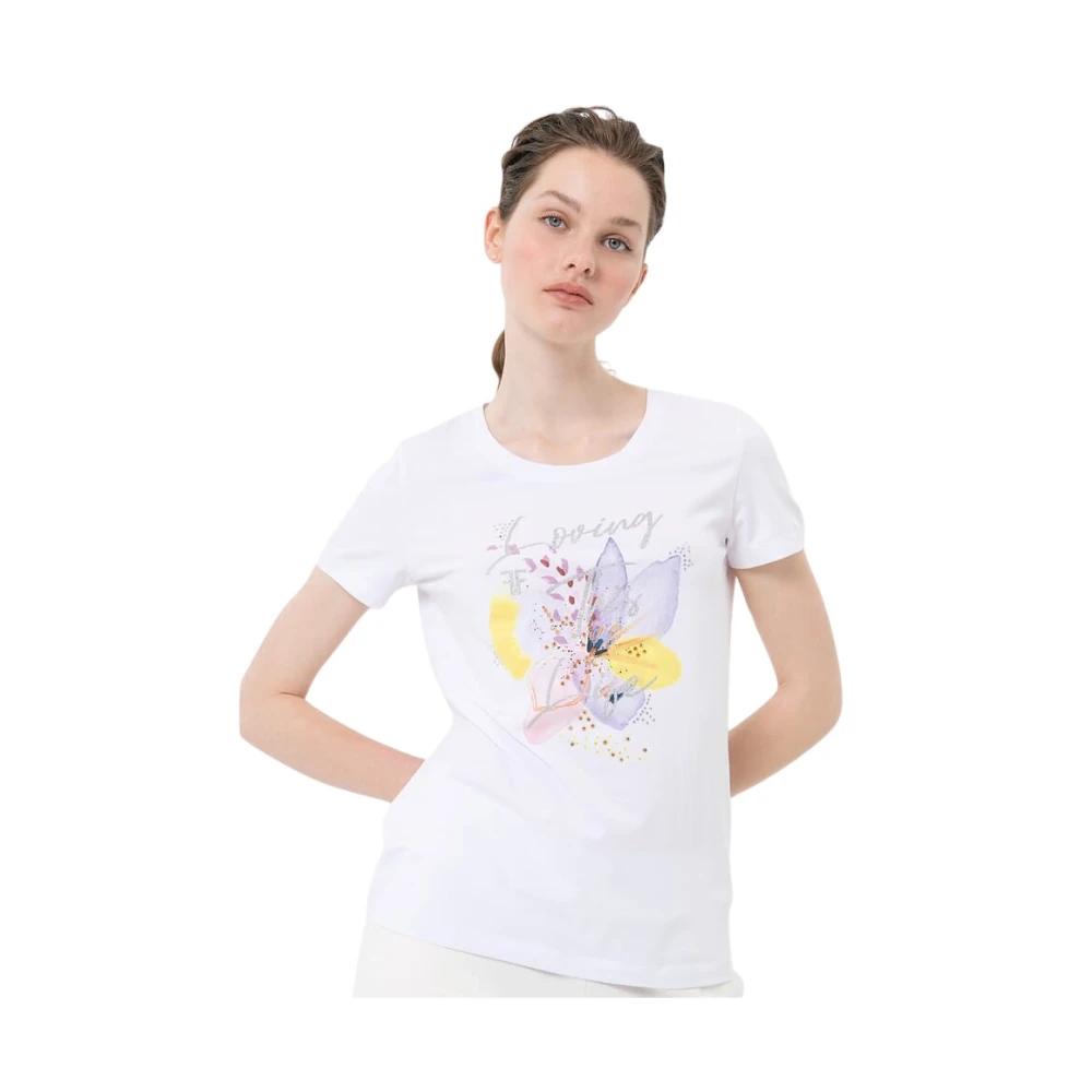 Fracomina Bloemen Jersey T-shirt met Strass White Dames