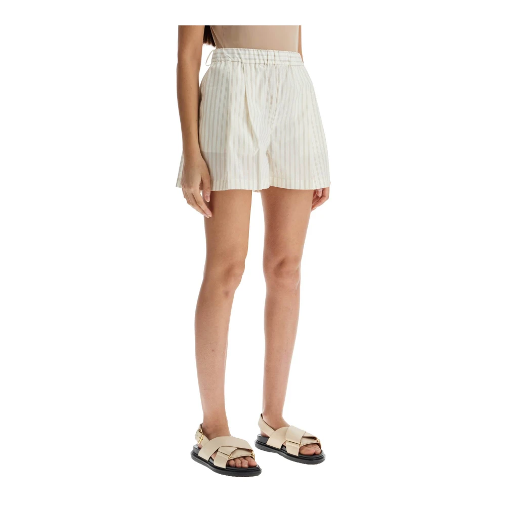 Marni Geplooide Pinstripe Shorts met Logo Borduurwerk White Dames