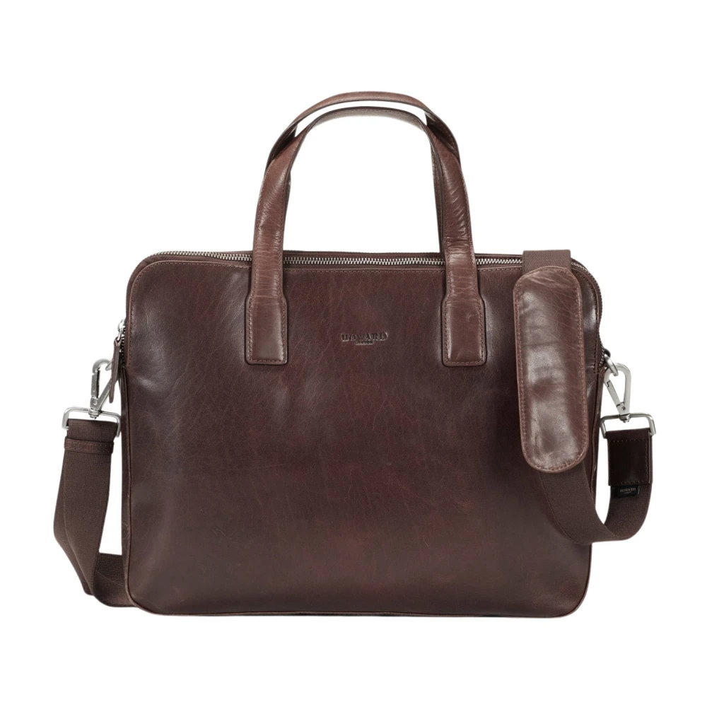 Howard London Donkerbruine leren laptoptas Brown Dames