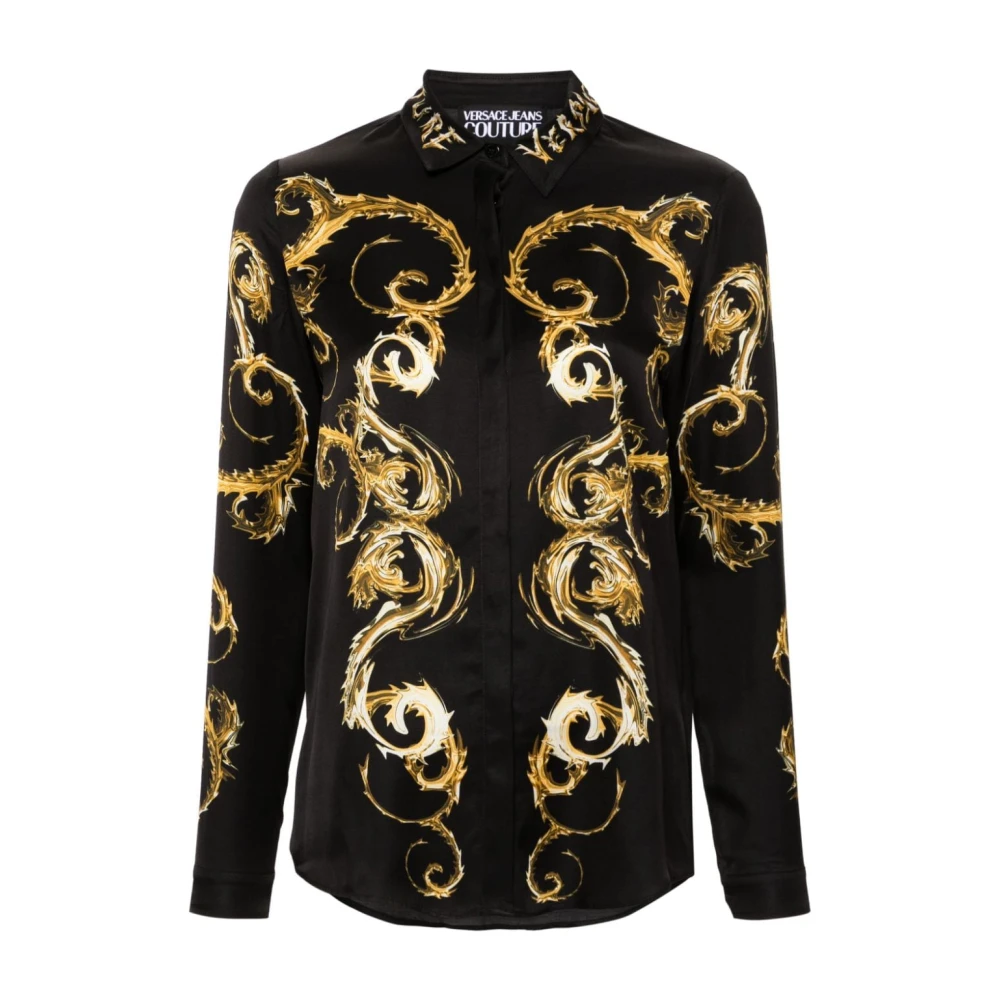 Versace Jeans Couture Barok Design Zwart en Goud Shirt Multicolor Dames