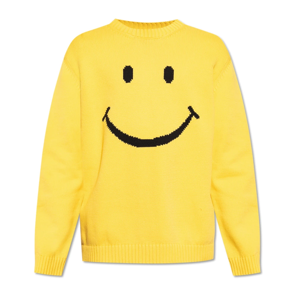 Moschino Gele Gebreide Trui met Smiley Gezicht Yellow Heren