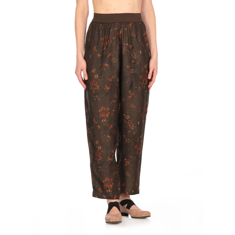 UMA Wang Bruine bloemenpatroon elastische taille broek Brown Dames