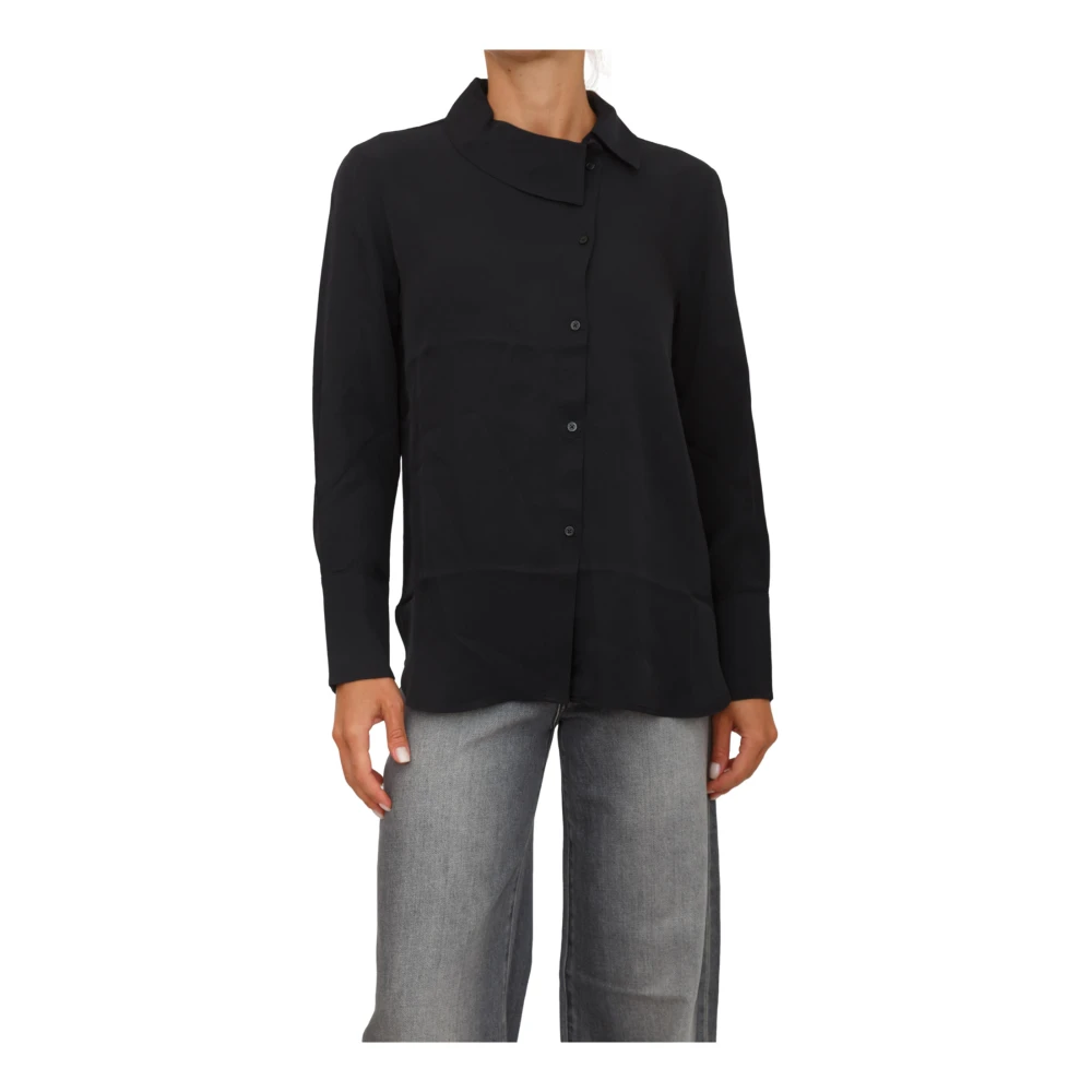 Armani Exchange Kvinno Svart Blusar & Skjortor Dam, L, Skjorta Med Dold Knappslå Och Rund Hals