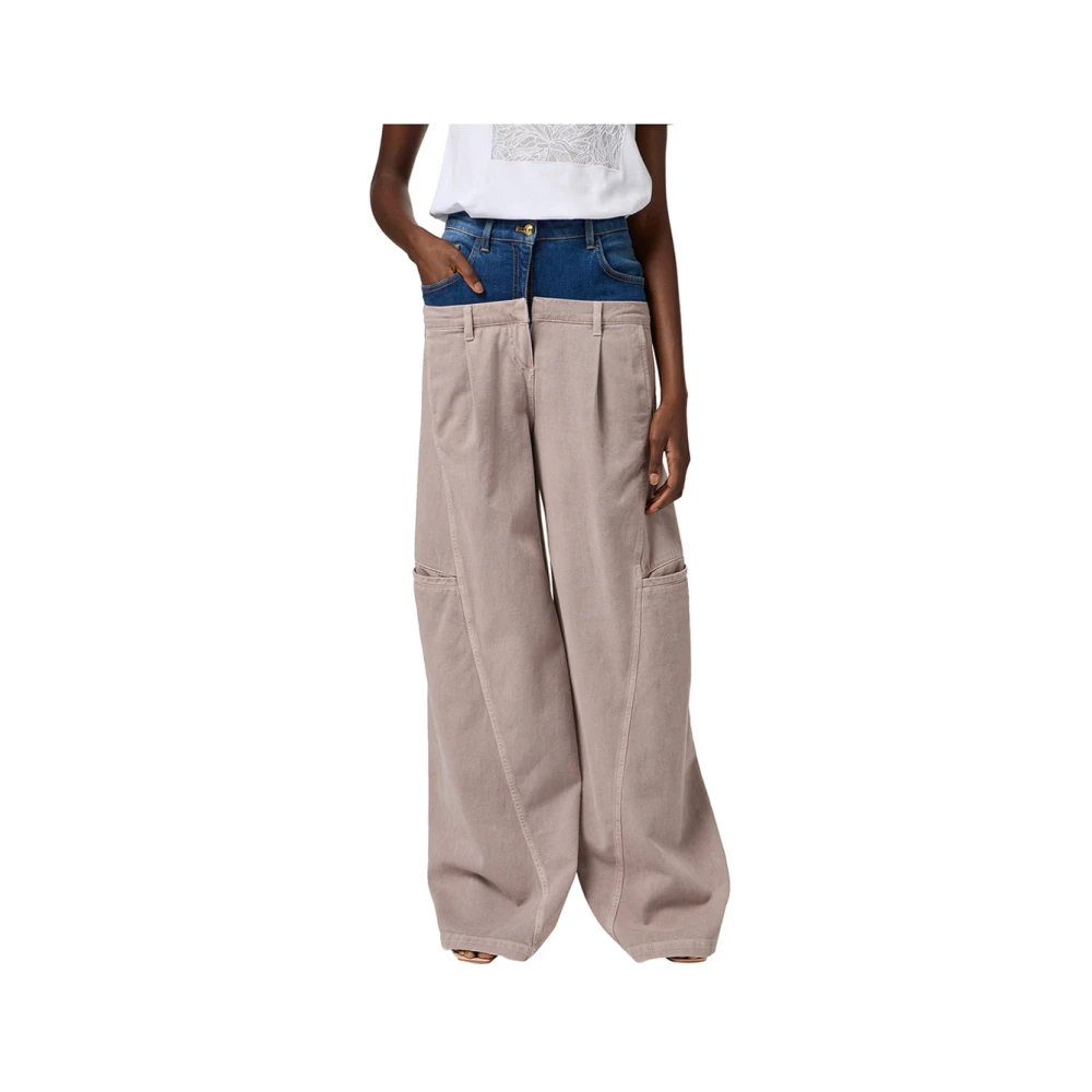 Elisabetta Franchi Blauwe Slim Fit Broek met Gouden Knopen Blue Dames