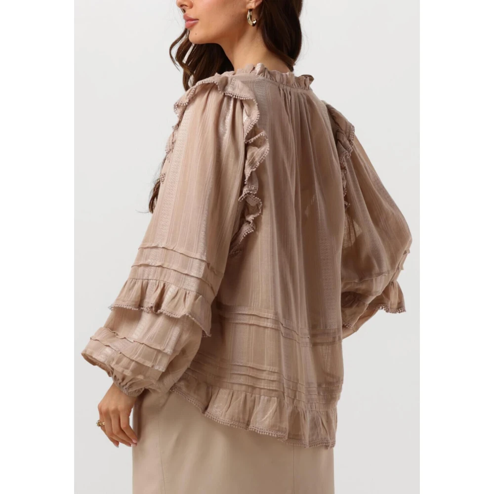 Ibana Stijlvolle Beige Blouse met Ruches Beige Dames