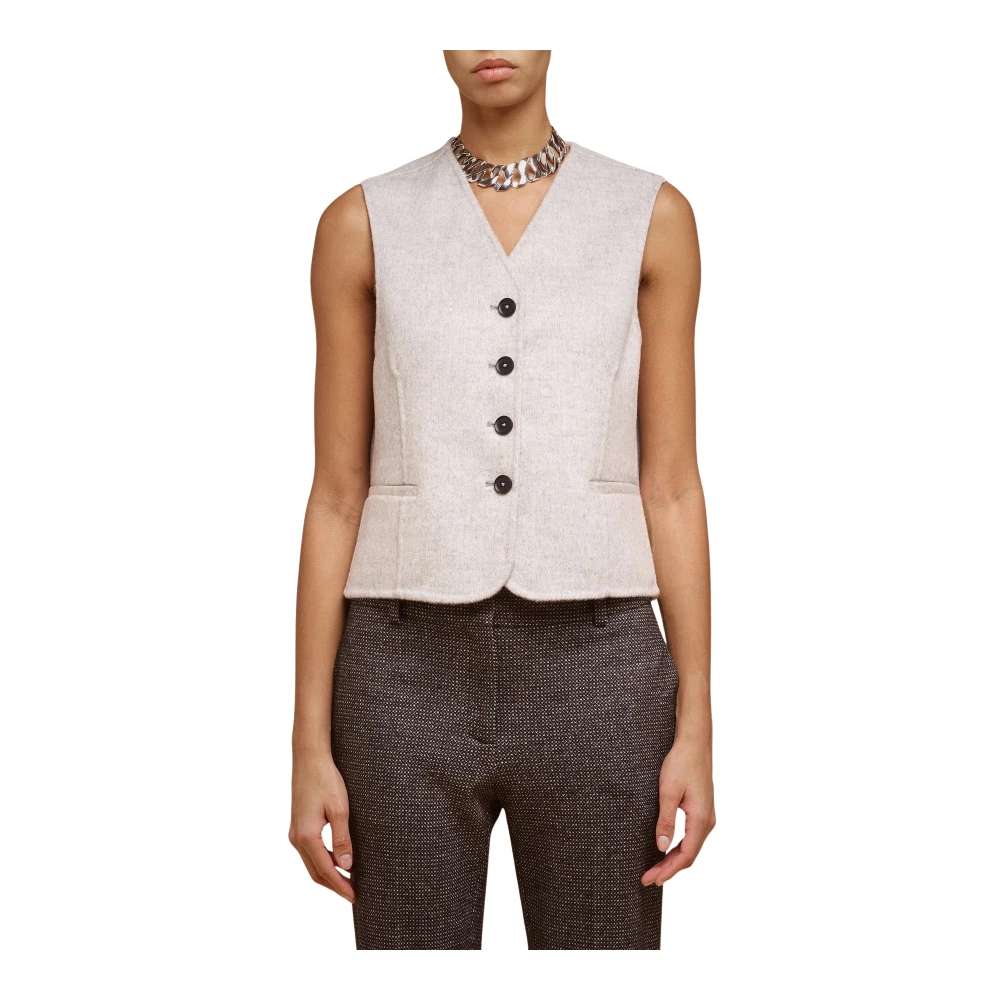Liviana Conti Wollen vest met zakken en knopen Gray Dames