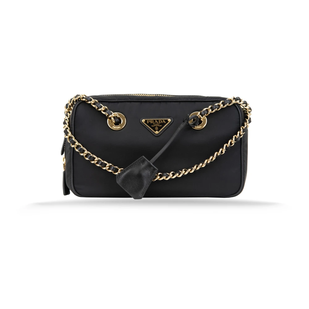 Prada Women's Black Chic Shoulder Bag With Leather Trim - Cross Body Bags - One Size - Bags