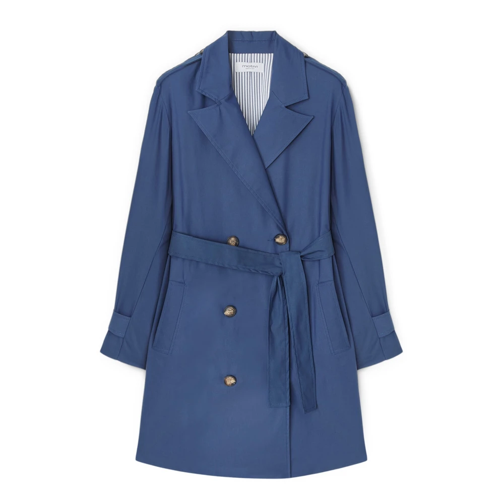 Motivi Korte dubbelrijige trenchcoat Blue Dames