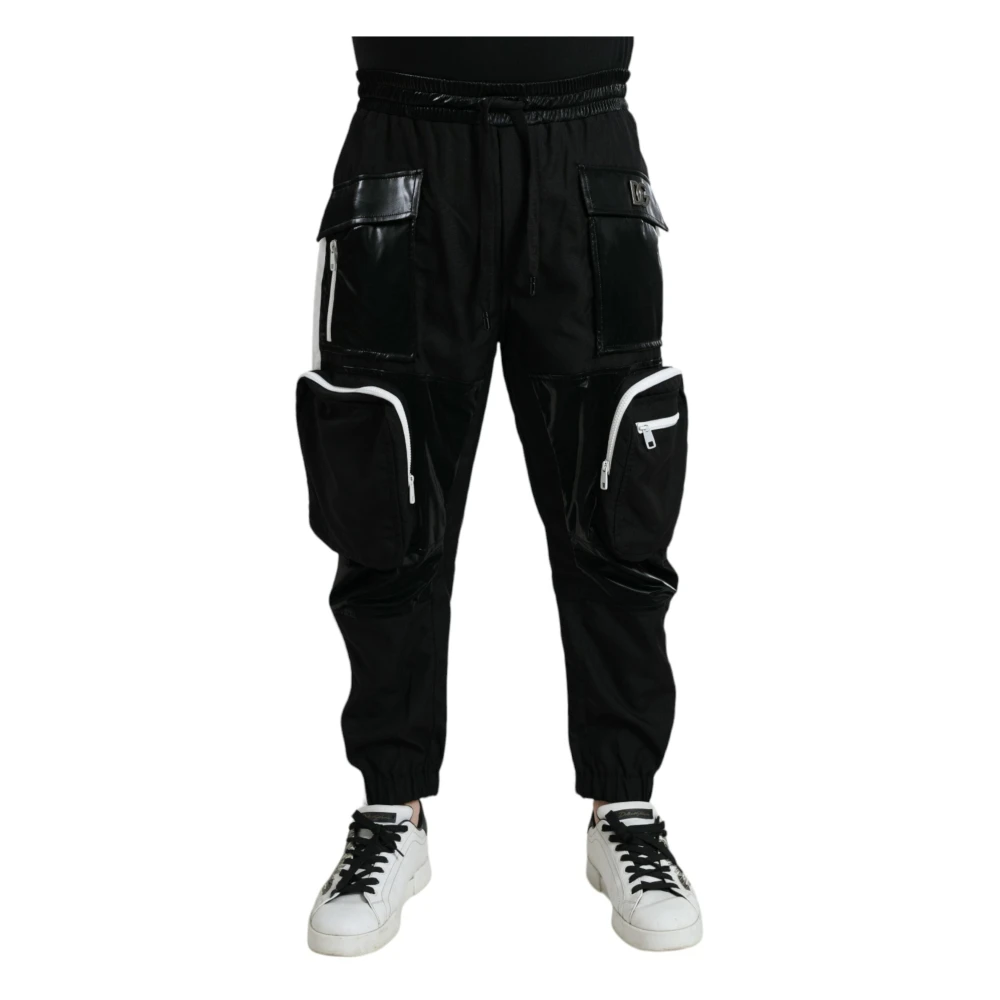 Dolce & Gabbana Svart Nylon Cargo Jogger Sweatpants Black, Herr