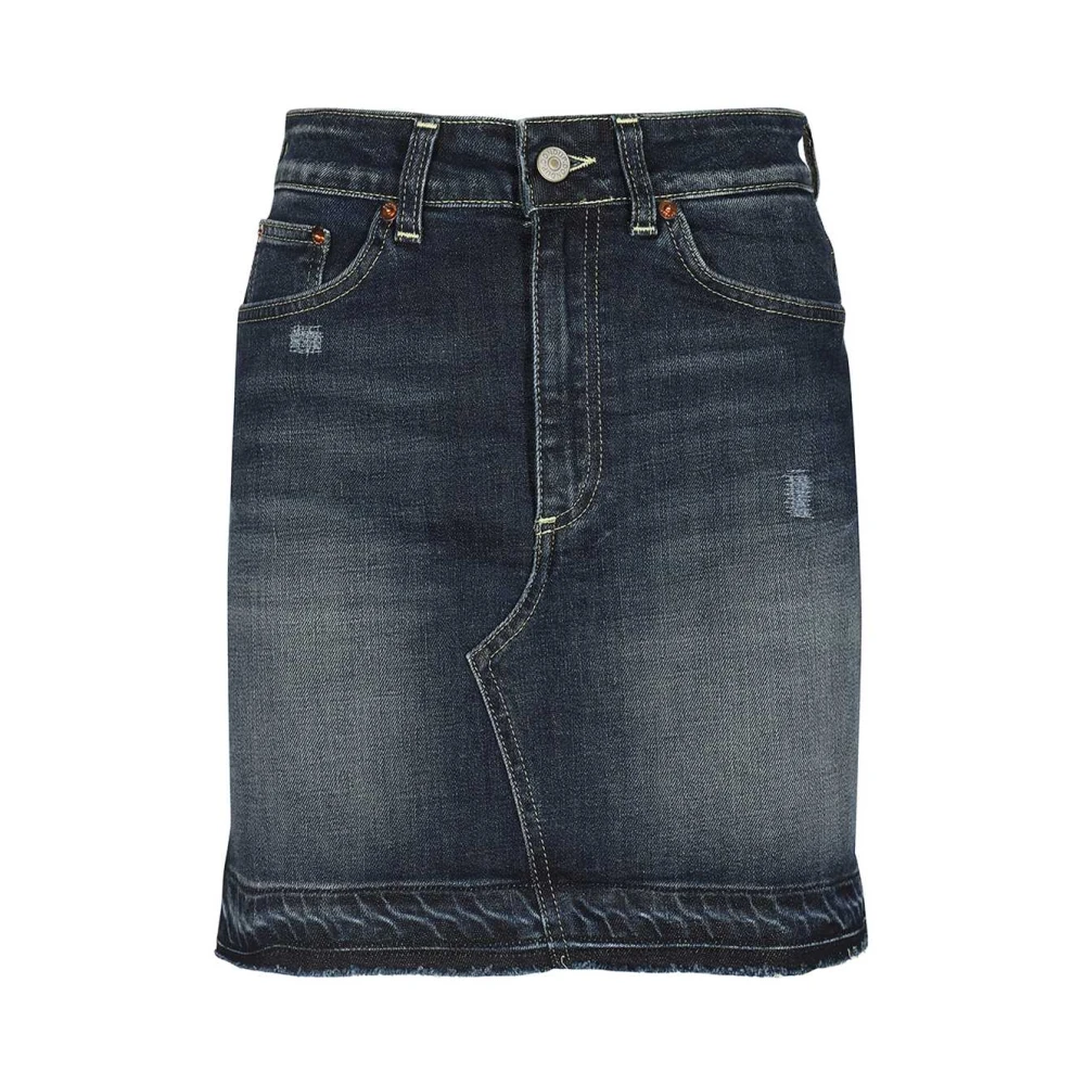 Dondup Denim Rok met Leren Logolabel Blue Dames
