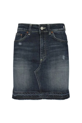 Denimkjol med läderlogotyp