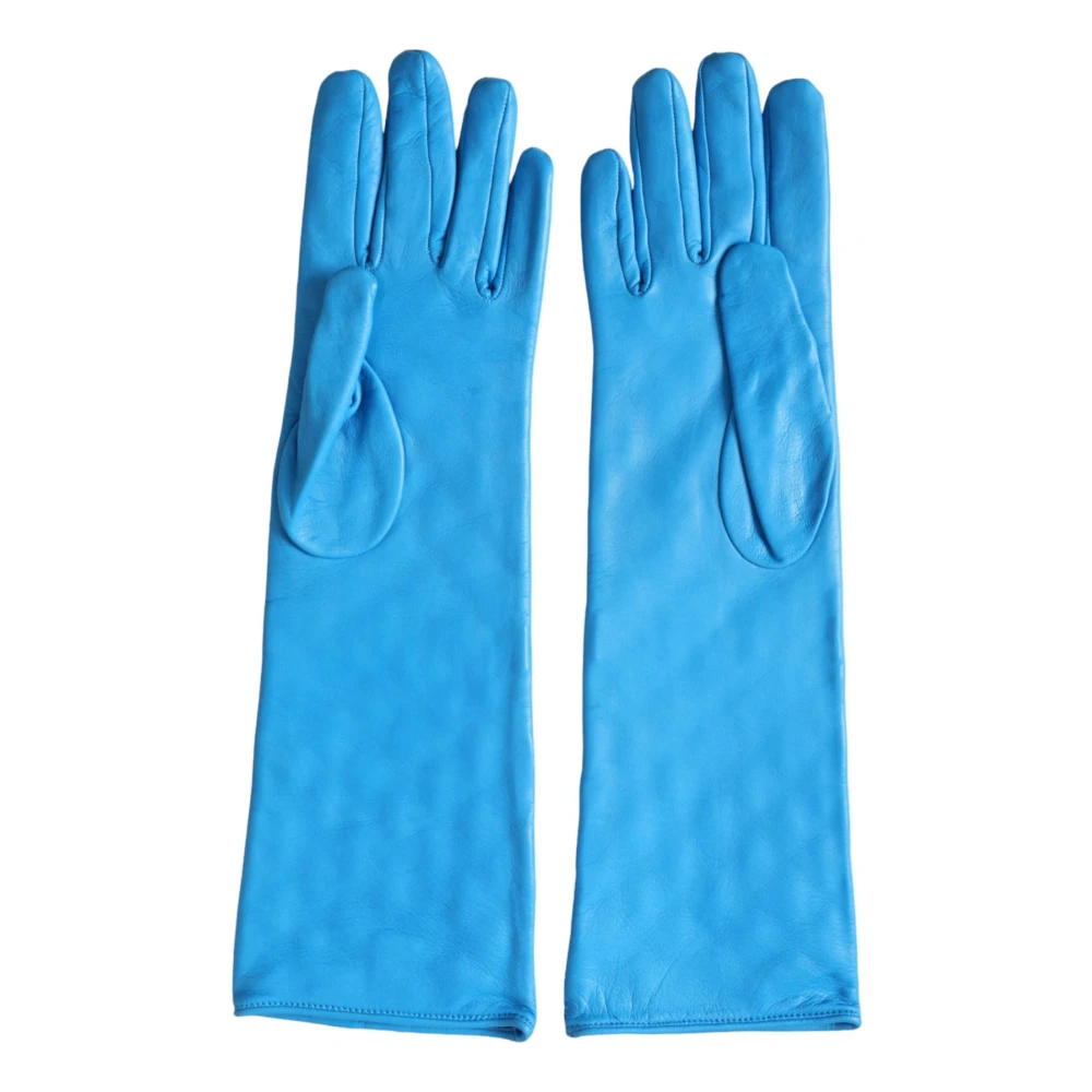 Dolce & Gabbana Gewatteerde Leren Mid-Arm Handschoenen Blue Dames