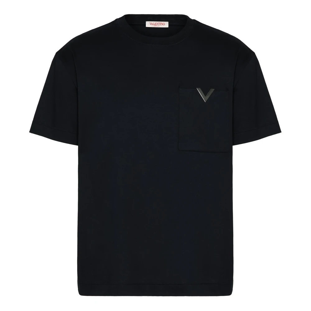 Valentino Garavani Zwart Metallic V-Detail T-shirts Polos Black Heren
