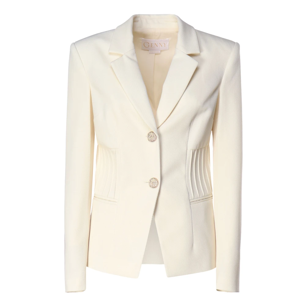 Genny Witte enkellange jas met details op de heupen White Dames