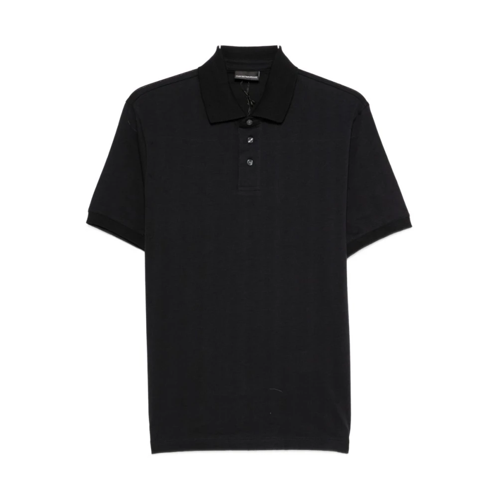 Emporio Armani Men's Blue Polo Shirts, L, Cotton Button Plaque