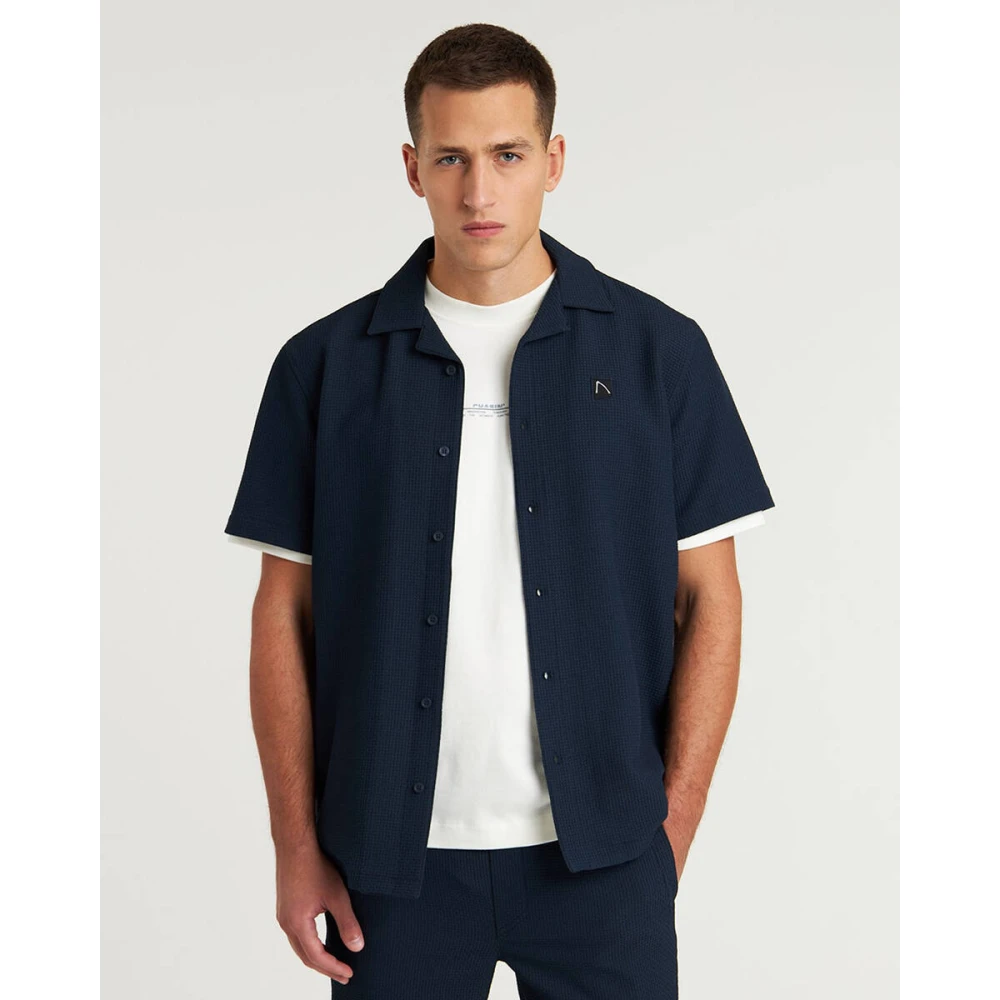 Chasin Korte mouw overhemd Doby Structure Blue Heren