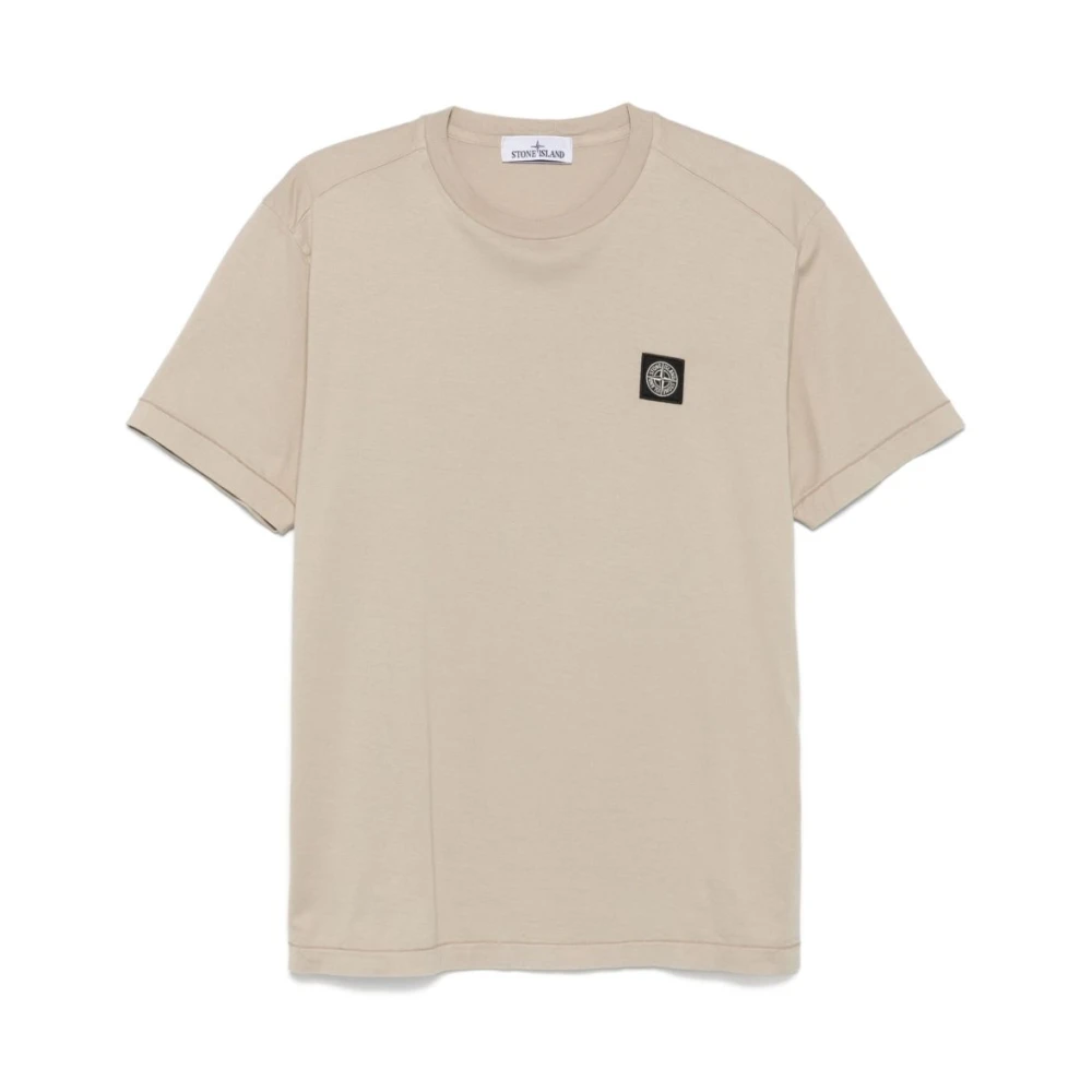 Stone Island Men's Beige T-Shirts, L, Short-Sleeved T-Shirt With Logo