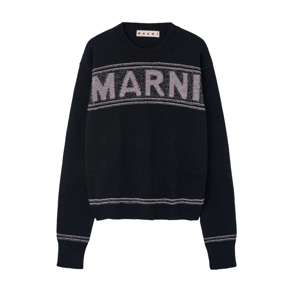 Marni Logo Front Jersey Sweaters Black Heren