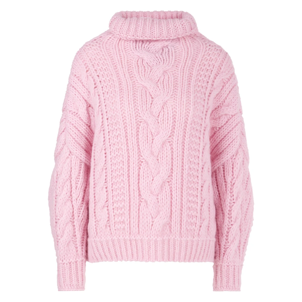 Marc Cain Oversized Kabel Gebreide Vest Pink Dames