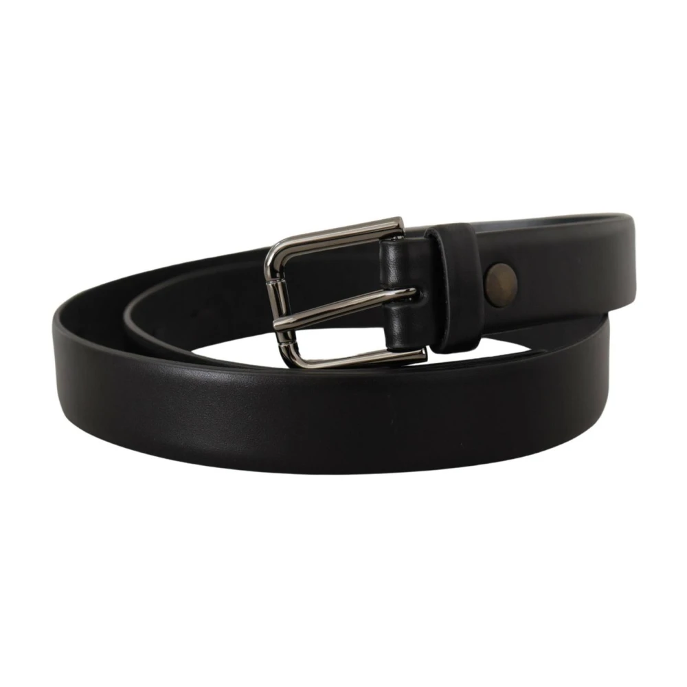 Dolce & Gabbana Black Calf Leather Classic Logo Metal Buckle Belt - 80 cm / 32 Inches - Image 4